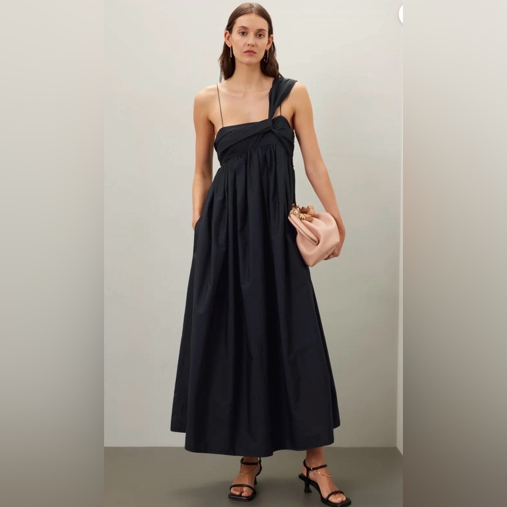 Chic Cecilie Bahnsen Black One-Shoulder Midi Vera Dress